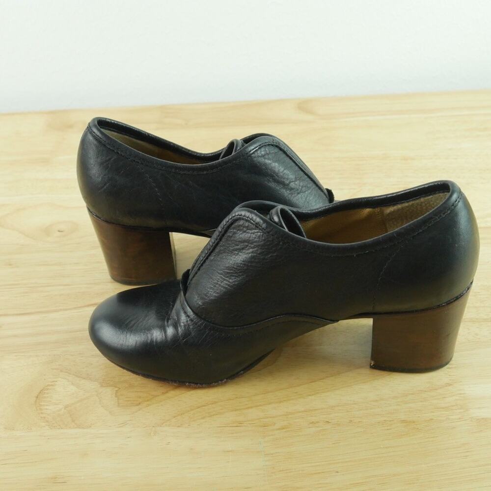 Frye Stella Slip On Bootie Size 7.5 Black Leather Chunky Heel Academia Round Toe - Picture 12 of 15